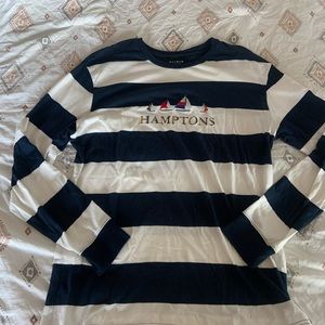 Navy Blue & White Striped Long Sleeved PacSun Top